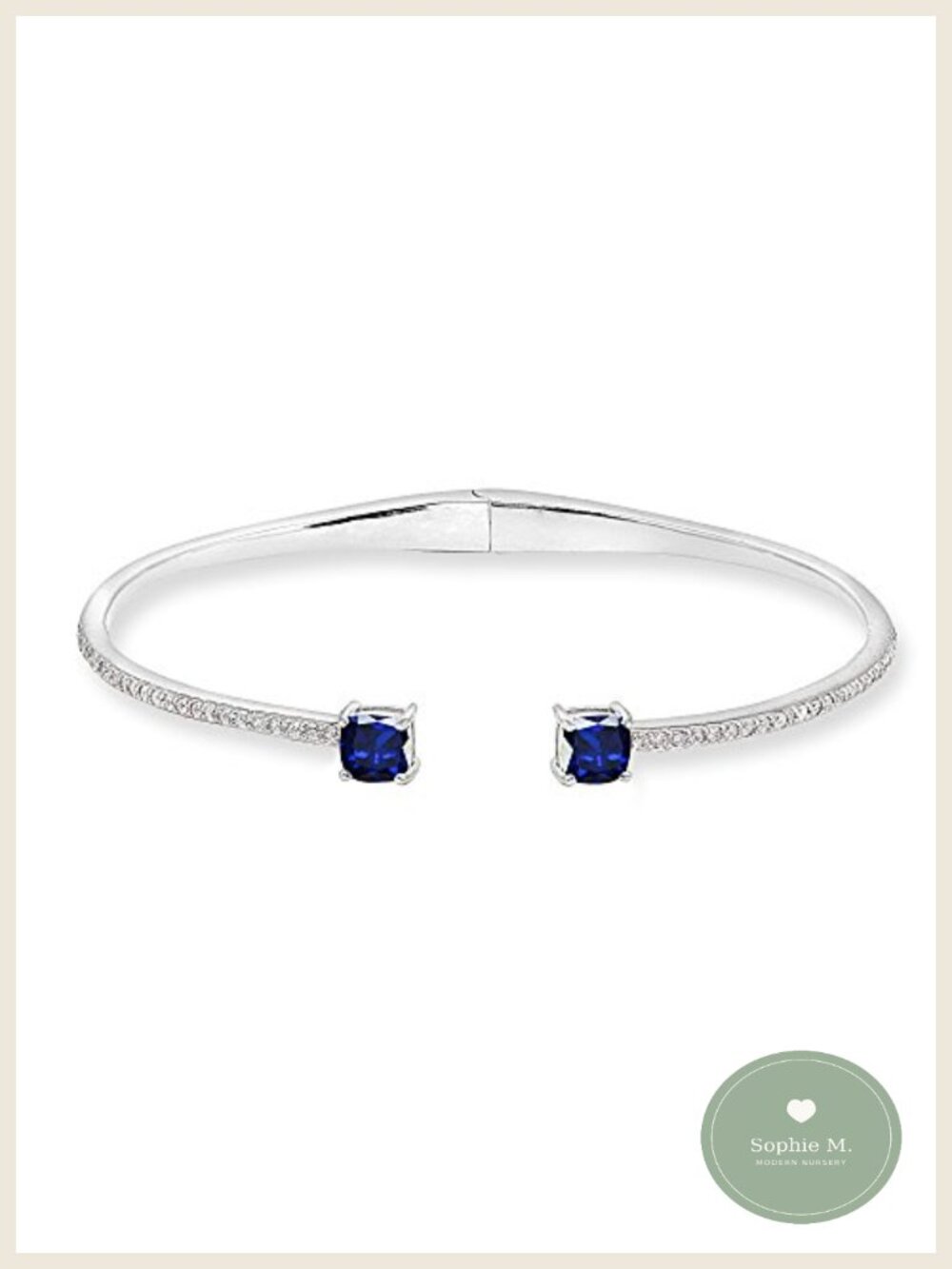 Sterling Silver Created Sapphire Cushion Cut Cuff Bangle Bracelet